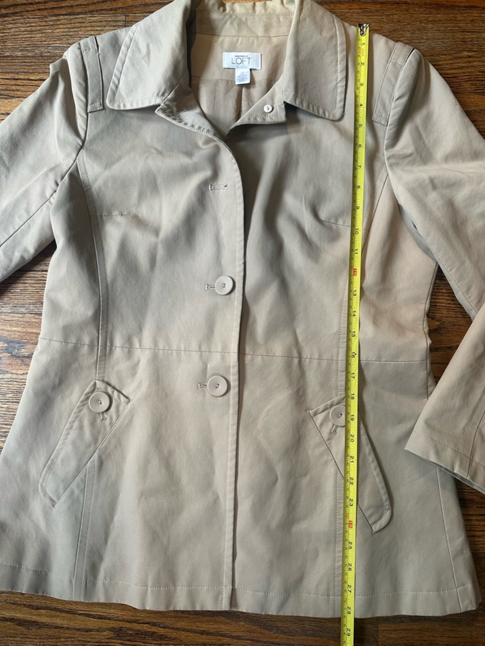 Ann Taylor LOFT Trench Coat Jacket Size 12 Tan Khaki Lightweight Classic - Picture 6 of 12